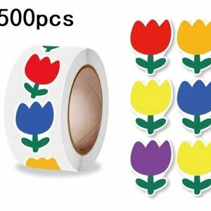 Roll of 500 Colorful Tulip Stickers Springtime Flowers Garden